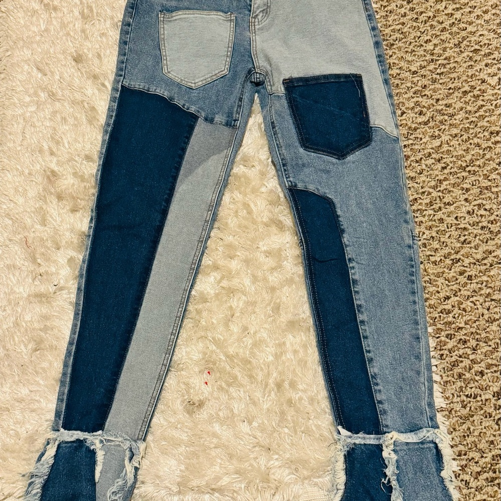 Akira deconstructed, patchwork, frayed bell, bottom, jeans, 9/31